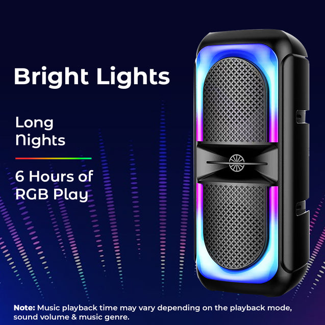 pTron Fusion Beats 40W Karaoke Bluetooth Party Speaker w/Punchy Stereo Sound, 6hrs Playtime, Rhythmic RGB Lights, 3m Wired Mic, Bluetooth V5.1/USB/SD Card Playback Modes & Type-C Charging (Raven Black)