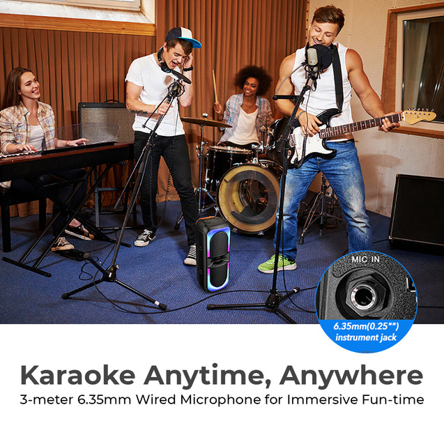 pTron Fusion Beats 40W Karaoke Bluetooth Party Speaker w/Punchy Stereo Sound, 6hrs Playtime, Rhythmic RGB Lights, 3m Wired Mic, Bluetooth V5.1/USB/SD Card Playback Modes & Type-C Charging (Raven Black)