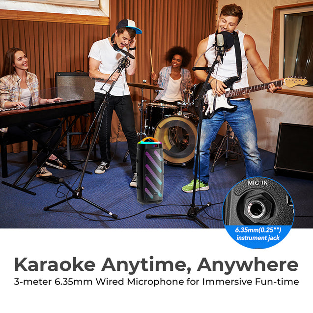 pTron Fusion Bold 100W Karaoke Bluetooth Party Speaker w/Immersive Stereo Sound, Vibrant RGB Lights, 3m Wired Mic, Playback via BT/USB/SD Card/Aux, Mini Remote Control & Type-C Charging (Raven Black)