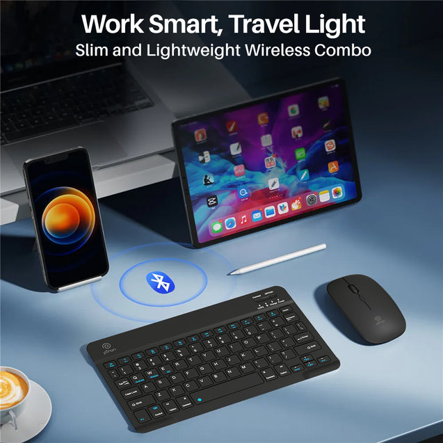 pTron Keyvo KW4 Wireless Keyboard & Mouse Combo Set, Ultra-Slim Keyboard w/ 78 Keys, Multimedia Keys, BT Mouse w/ 1600 DPI Precision Optical Sensor, Compatible with Tablets/Smartphones/PC (Black)