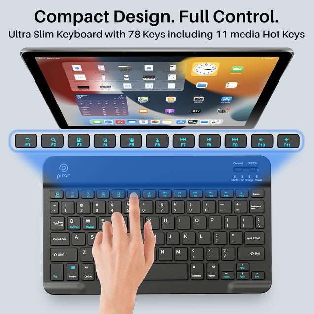 pTron Keyvo KW4 Wireless Keyboard & Mouse Combo Set, Ultra-Slim Keyboard w/ 78 Keys, Multimedia Keys, BT Mouse w/ 1600 DPI Precision Optical Sensor, Compatible with Tablets/Smartphones/PC (Black)