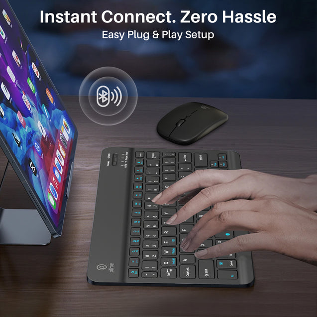 pTron Keyvo KW4 Wireless Keyboard & Mouse Combo Set, Ultra-Slim Keyboard w/ 78 Keys, Multimedia Keys, BT Mouse w/ 1600 DPI Precision Optical Sensor, Compatible with Tablets/Smartphones/PC (Black)