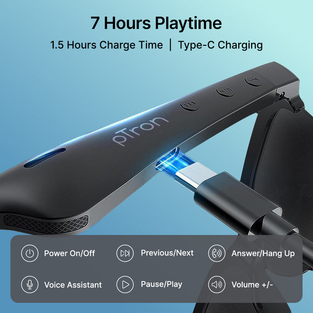 pTron Orbis Neo Smart Glasses w/Bluetooth V5.4, Open Ear Music, Handsfree Calls, Eye Protection, 7Hrs Playtime, Lightweight & Stylish Wireless Sunglasses, Connect with Phones/Tablets (Black)