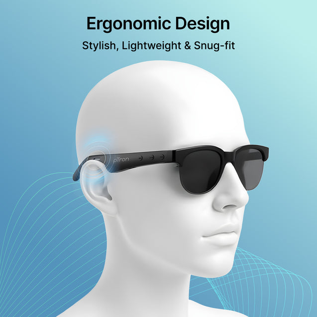 pTron Orbis Neo Smart Glasses w/Bluetooth V5.4, Open Ear Music, Handsfree Calls, Eye Protection, 7Hrs Playtime, Lightweight & Stylish Wireless Sunglasses, Connect with Phones/Tablets (Black)