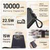 pTron Dynamo Dash Magnetic Wireless 10000mAh Fast Charging Slim Power Bank, Strong Magnet, 22.5W Output, Compatible w/iPhone 12/13/14/15/16, Android & Other Qi Enabled Devices, Type-C Input (Black)