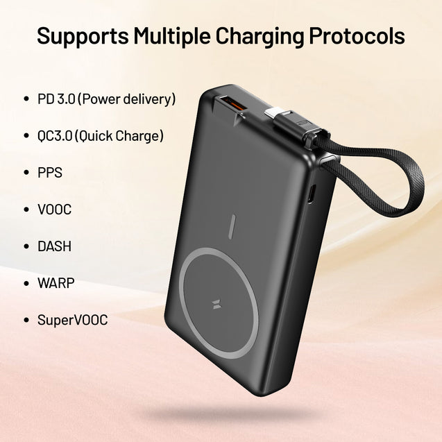 pTron Dynamo Dash Magnetic Wireless 10000mAh Fast Charging Slim Power Bank, Strong Magnet, 22.5W Output, Compatible w/iPhone 12/13/14/15/16, Android & Other Qi Enabled Devices, Type-C Input (Black)