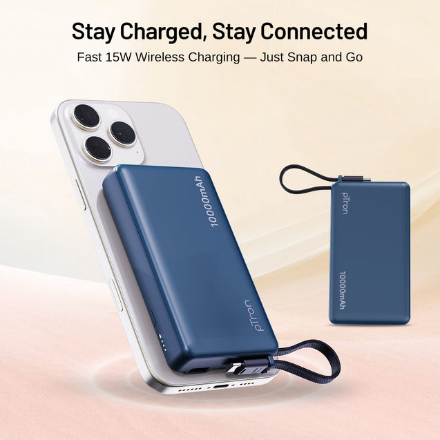 pTron Dynamo Dash Magnetic Wireless 10000mAh Fast Charging Slim Power Bank, Strong Magnet, 22.5W Output, Compatible w/iPhone 12/13/14/15/16, Android & Other Qi Enabled Devices, Type-C Input (Blue)