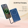 pTron Dynamo Dash Magnetic Wireless 10000mAh Fast Charging Slim Power Bank, Strong Magnet, 22.5W Output, Compatible w/iPhone 12/13/14/15/16, Android & Other Qi Enabled Devices, Type-C Input (Blue)