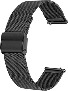 pTron Mesh Metal 20mm Replacement Band Strap with Metal Buckle Compatible with Fire-Boltt, Boat, Noise, Amazfit, Stainless Steel Material, Quick-Release Pins, Adjustable Length (Black)