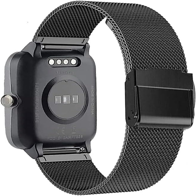 pTron Mesh Metal 20mm Replacement Band Strap with Metal Buckle Compatible with Fire-Boltt, Boat, Noise, Amazfit, Stainless Steel Material, Quick-Release Pins, Adjustable Length (Black)