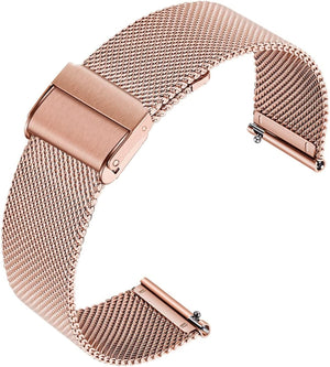 pTron Mesh Metal 20mm Replacement Band Strap with Metal Buckle Compatible with Fire-Boltt, Boat, Noise, Amazfit, Stainless Steel Material, Quick-Release Pins, Adjustable Length (Rose Gold)