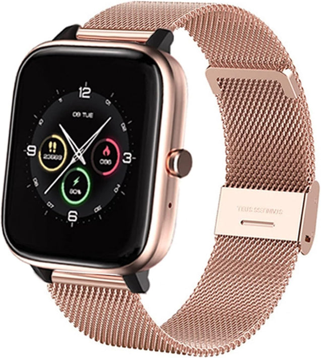 pTron Mesh Metal 20mm Replacement Band Strap with Metal Buckle Compatible with Fire-Boltt, Boat, Noise, Amazfit, Stainless Steel Material, Quick-Release Pins, Adjustable Length (Rose Gold)