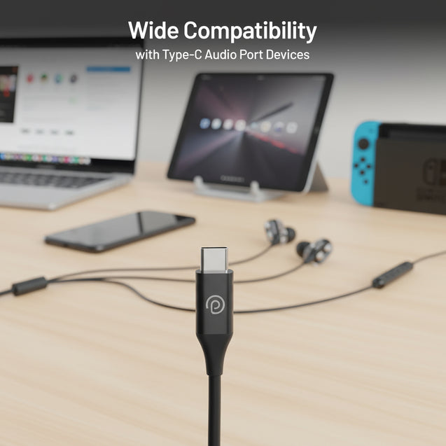 pTron Boom Play X4 Dual Driver in-Ear Type C Wired Earphones with in-line HD Mic, Music Call Control, Ergo-fit, 1.2m Tangle-Free Cable, Wide Compatibility (Black)