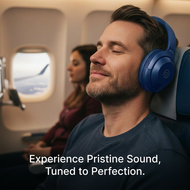 pTron Studio Classic w/ 75Hrs Playtime, Wireless Over Ear Headphones w/HD Mic & TruTalk AI-ENC Calls, Low-Latency Game & Music, Deep Bass, BT5.4, Dual Device Pairing, & Type-C Fast Charging (Blue)