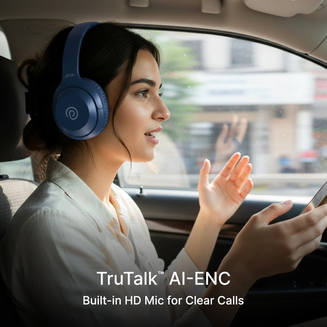 pTron Studio Classic w/ 75Hrs Playtime, Wireless Over Ear Headphones w/HD Mic & TruTalk AI-ENC Calls, Low-Latency Game & Music, Deep Bass, BT5.4, Dual Device Pairing, & Type-C Fast Charging (Blue)