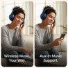 pTron Studio Classic w/ 75Hrs Playtime, Wireless Over Ear Headphones w/HD Mic & TruTalk AI-ENC Calls, Low-Latency Game & Music, Deep Bass, BT5.4, Dual Device Pairing, & Type-C Fast Charging (Blue)