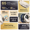 pTron Studio Pro w/ 65Hrs Playtime, Wireless Over Ear Headphones w/HD Mic & TruTalk AI-ENC Calls, Low-Latency Game & Music, 40mm Drivers, BT5.4, Dual Device Pairing & Type-C Fast Charging (Beige)