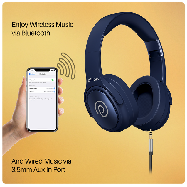 pTron Studio Pro w/ 65Hrs Playtime, Wireless Over Ear Headphones w/HD Mic & TruTalk AI-ENC Calls, Low-Latency Game & Music, 40mm Drivers, BT5.4, Dual Device Pairing & Type-C Fast Charging (Blue)