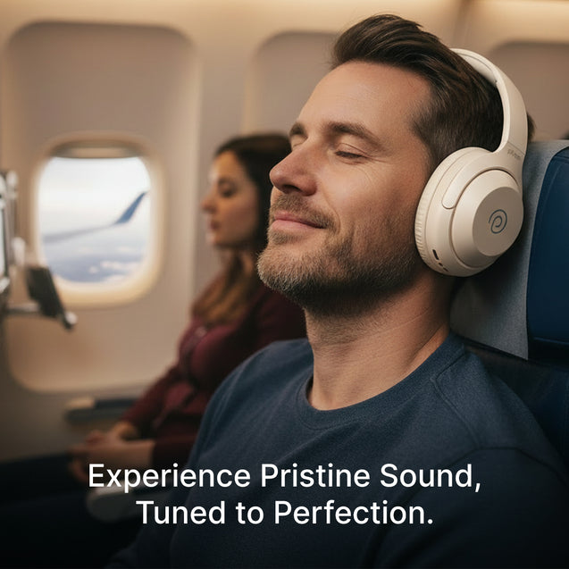 pTron Studio Classic w/ 75Hrs Playtime, Wireless Over Ear Headphones w/HD Mic & TruTalk AI-ENC Calls, Low-Latency Game & Music, Deep Bass, BT5.4, Dual Device Pairing, & Type-C Fast Charging (Beige)