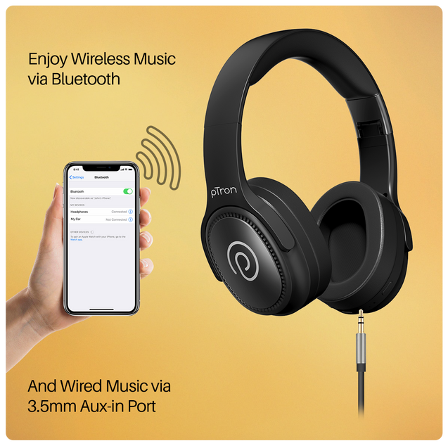 pTron Studio Pro w/ 65Hrs Playtime, Wireless Over Ear Headphones w/HD Mic & TruTalk AI-ENC Calls, Low-Latency Game & Music, 40mm Drivers, BT5.4, Dual Device Pairing & Type-C Fast Charging (Jet Black)