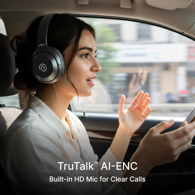 pTron Studio Classic w/ 75Hrs Playtime, Wireless Over Ear Headphones w/HD Mic & TruTalk AI-ENC Calls, Low-Latency Game & Music, Deep Bass, BT5.4, Dual Device Pairing, & Type-C Charging (Black)