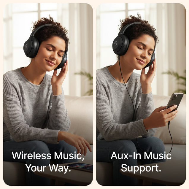 pTron Studio Classic w/ 75Hrs Playtime, Wireless Over Ear Headphones w/HD Mic & TruTalk AI-ENC Calls, Low-Latency Game & Music, Deep Bass, BT5.4, Dual Device Pairing, & Type-C Charging (Black)
