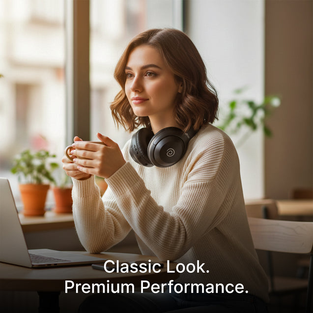 pTron Studio Classic w/ 75Hrs Playtime, Wireless Over Ear Headphones w/HD Mic & TruTalk AI-ENC Calls, Low-Latency Game & Music, Deep Bass, BT5.4, Dual Device Pairing, & Type-C Charging (Black)