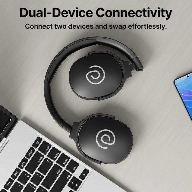 pTron Studio w/ 60Hrs Playtime, Wireless Over-Ear Headphones with HD Mic, Immersive Sound, 40mm Drivers, BT5.4, Dual-Device Pairing, 3.5mm Aux Port, TF Card Slot & Type-C Fast Charging (Jet Black)