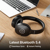 pTron Studio w/ 60Hrs Playtime, Wireless Over-Ear Headphones with HD Mic, Immersive Sound, 40mm Drivers, BT5.4, Dual-Device Pairing, 3.5mm Aux Port, TF Card Slot & Type-C Fast Charging (Jet Black)