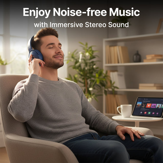 pTron Studio w/ 60Hrs Playtime, Wireless Over-Ear Headphones with HD Mic, Immersive Sound, 40mm Drivers, Bluetooth V5.4, Dual-Device Pairing, 3.5mm Aux Port, TF Card Slot & Type-C Fast Charging (Blue)