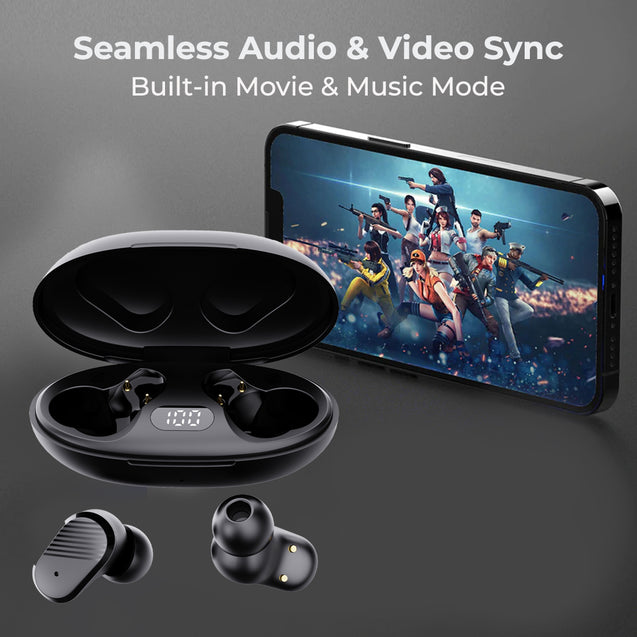 pTron Basspods P11 in-Ear TWS Earbuds w/Dual HD Mic, Pristine Sound, 24hrs Playtime, Mini Buds, Movie/Music Modes, Bluetooth V5.1 Wireless Headphones, Voice Assist, Type-C Charging & IPX4 (Coal Black)