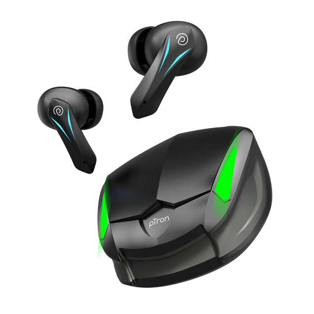 pTron Basspods Flare TWS Earbuds w/ 40ms Low Latency Gaming, AI-ENC Clear Calls, 35Hrs Playtime, HD Mics, in-Ear Bluetooth 5.3 Headphones, Type-C Fast Charging & IPX4 Water Resistant (Jet Black)