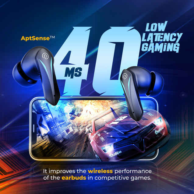 pTron Basspods Flare TWS Earbuds w/ 40ms Low Latency Gaming, AI-ENC Clear Calls, 35Hrs Playtime, HD Mics, in-Ear Bluetooth 5.3 Headphones, Type-C Fast Charging & IPX4 Water Resistant (Jet Black)
