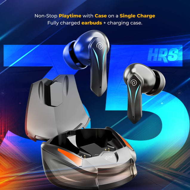 pTron Basspods Flare TWS Earbuds w/ 40ms Low Latency Gaming, AI-ENC Clear Calls, 35Hrs Playtime, HD Mics, in-Ear Bluetooth 5.3 Headphones, Type-C Fast Charging & IPX4 Water Resistant (Jet Black)