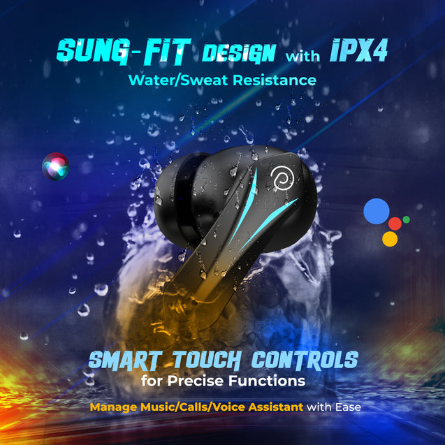 pTron Basspods Flare TWS Earbuds w/ 40ms Low Latency Gaming, AI-ENC Clear Calls, 35Hrs Playtime, HD Mics, in-Ear Bluetooth 5.3 Headphones, Type-C Fast Charging & IPX4 Water Resistant (Jet Black)