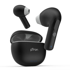 pTron Bassbuds NX In-Ear TWS Earbuds w/ Dual HD Mic & AI-ENC Clear Calls, 32Hrs Playtime, 13mm Drivers, Bluetooth 5.3 Wireless Headphones, Voice Assistant, Type-C Fast Charging & IPX5 (Coal Black)