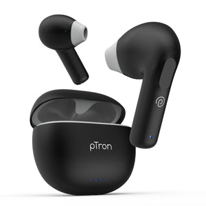 pTron Bassbuds NX In-Ear TWS Earbuds w/ Dual HD Mic & AI-ENC Clear Calls, 32Hrs Playtime, 13mm Drivers, Bluetooth 5.3 Wireless Headphones, Voice Assistant, Type-C Fast Charging & IPX5 (Coal Black)
