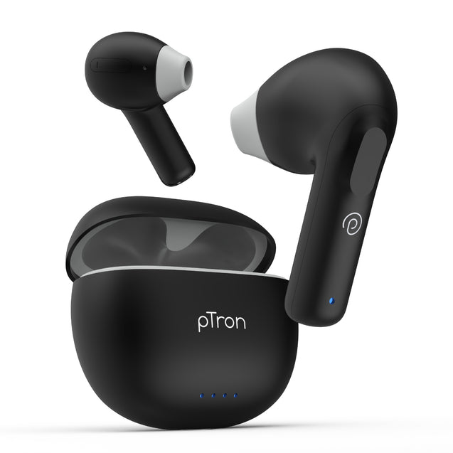 pTron Bassbuds NX In-Ear TWS Earbuds w/ Dual HD Mic & AI-ENC Clear Calls, 32Hrs Playtime, 13mm Drivers, Bluetooth 5.3 Wireless Headphones, Voice Assistant, Type-C Fast Charging & IPX5 (Coal Black)
