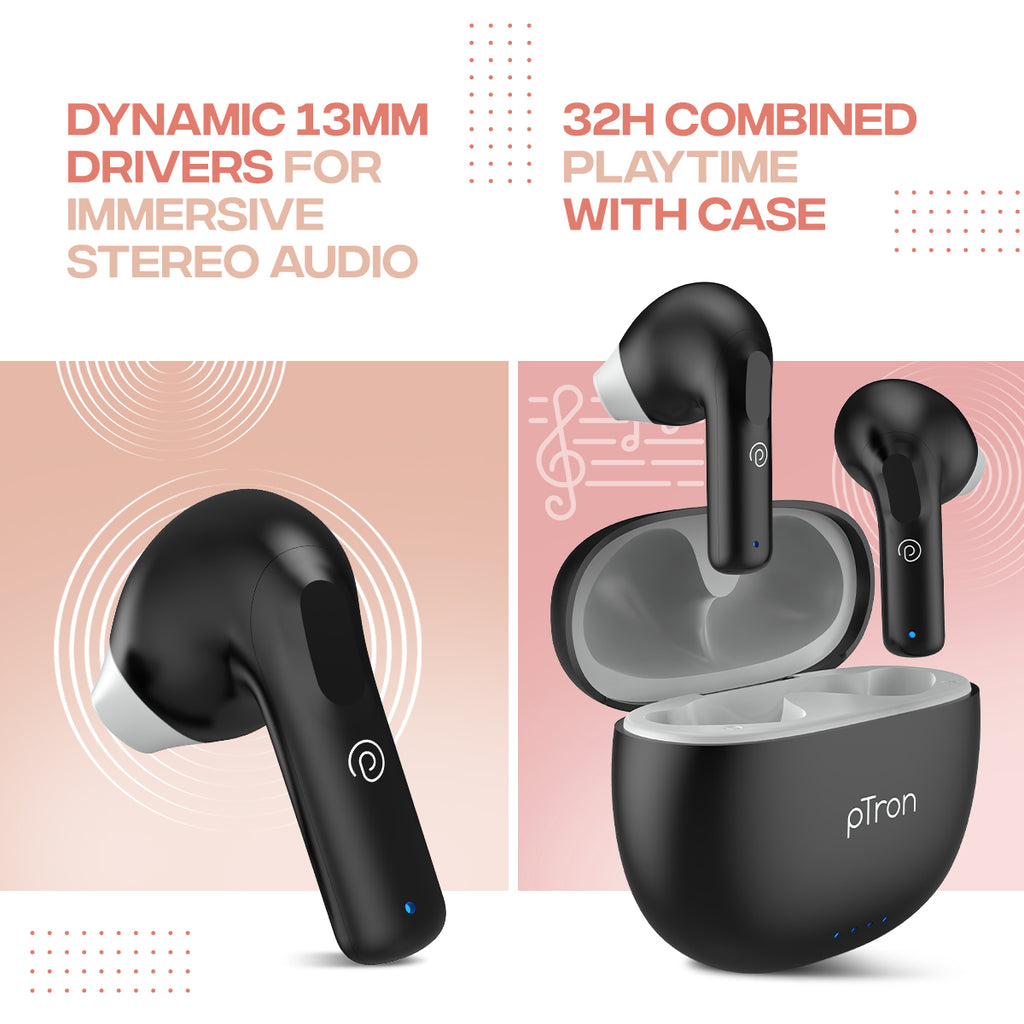 pTron Bassbuds NX In-Ear TWS Earbuds w/ Dual HD Mic & AI-ENC Clear Cal ...
