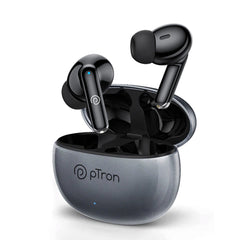 pTron Bassbuds Eon In-Ear TWS Earbuds w/ Dual HD Mic & AI-ENC Calls, Pristine Sound, 30Hrs Playtime, Bluetooth v5.3 Wireless Earphones, Snug-fit, Type-C Fast Charge, Voice Assist, IPX4 (Grey & Black)