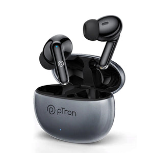 pTron Bassbuds Eon In-Ear TWS Earbuds w/ Dual HD Mic & AI-ENC Calls, Pristine Sound, 30Hrs Playtime, Bluetooth v5.3 Wireless Earphones, Snug-fit, Type-C Fast Charge, Voice Assist, IPX4 (Grey & Black)