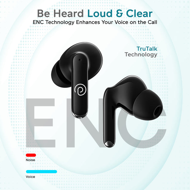pTron Bassbuds Eon In-Ear TWS Earbuds w/ Dual HD Mic & AI-ENC Calls, Pristine Sound, 30Hrs Playtime, Bluetooth v5.3 Wireless Earphones, Snug-fit, Type-C Fast Charge, Voice Assist, IPX4 (Grey & Black)