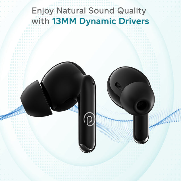 pTron Bassbuds Eon In-Ear TWS Earbuds w/ Dual HD Mic & AI-ENC Calls, Pristine Sound, 30Hrs Playtime, Bluetooth v5.3 Wireless Earphones, Snug-fit, Type-C Fast Charge, Voice Assist, IPX4 (Grey & Black)