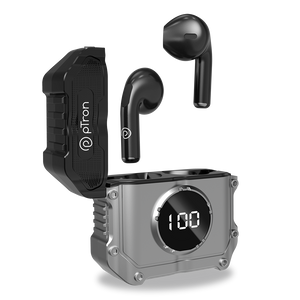 pTron Bassbuds Revv in-Ear TWS Earbuds w/Dual HD Mic & AI-ENC Calls, 50ms Low Latency, 13mm Driver, Pristine Sound, 28Hrs Playtime, Bluetooth 5.3 Wireless Headphones, Type-C Charging & IPX4 (Jet Black)