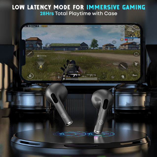 pTron Bassbuds Revv in-Ear TWS Earbuds w/Dual HD Mic & AI-ENC Calls, 50ms Low Latency, 13mm Driver, Pristine Sound, 28Hrs Playtime, Bluetooth 5.3 Wireless Headphones, Type-C Charging & IPX4 (Jet Black)