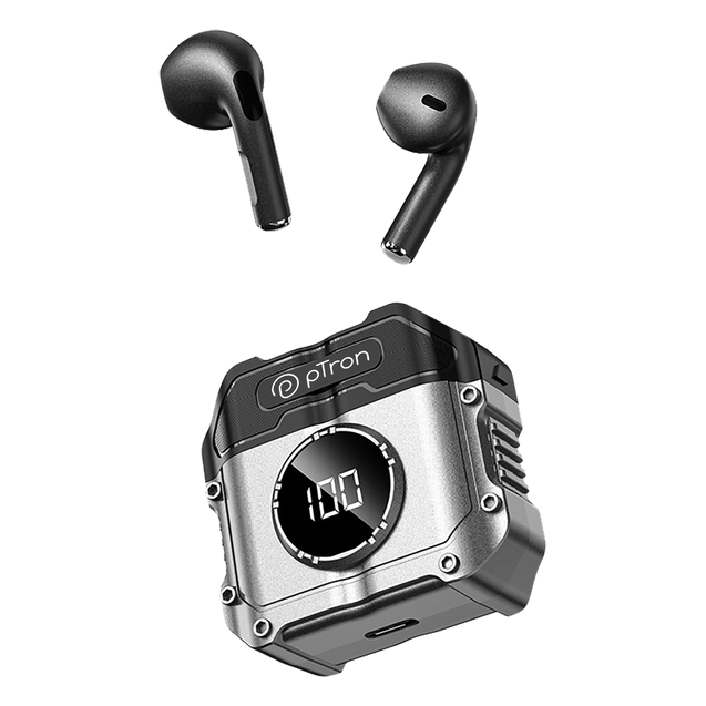 pTron Bassbuds Revv in-Ear TWS Earbuds w/Dual HD Mic & AI-ENC Calls, 50ms Low Latency, 13mm Driver, Pristine Sound, 28Hrs Playtime, Bluetooth 5.3 Wireless Headphones, Type-C Charging & IPX4 (Jet Black)
