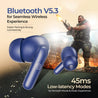 pTron Zenbuds Evo in-Ear TWS Earbuds w/Dual HD Mic & AI-EN Clear Calls, 13mm Drivers, 32Hrs Playtime, 45ms Movie/Music Modes, Bluetooth v5.3 Wireless Headphones, IPX5 & Type-C Charging (Bold Blue)
