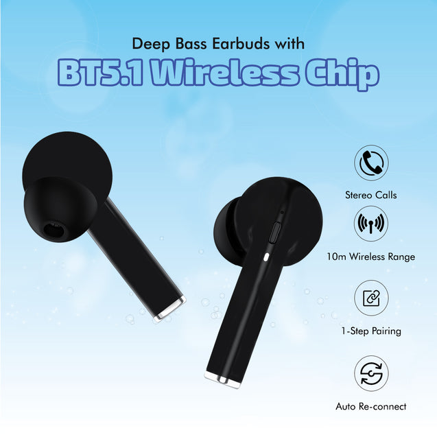pTron Basspods 882 In-Ear TWS Earbuds w/ Dual HD Mic, Pristine Sound, 10mm Drivers, Snug-fit Buds, Bluetooth 5.1 Wireless Earphones, 12Hrs Playtime, Voice Assistant, Integrated Controls & IPX4 (Black)