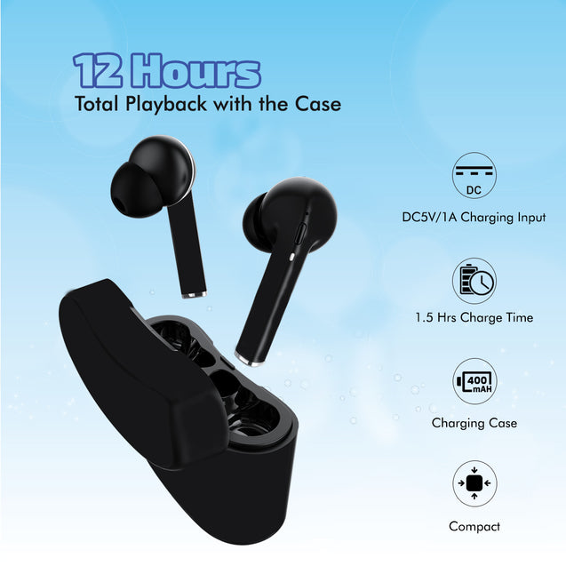 pTron Basspods 882 In-Ear TWS Earbuds w/ Dual HD Mic, Pristine Sound, 10mm Drivers, Snug-fit Buds, Bluetooth 5.1 Wireless Earphones, 12Hrs Playtime, Voice Assistant, Integrated Controls & IPX4 (Black)