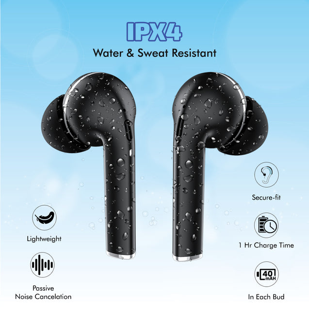pTron Basspods 882 In-Ear TWS Earbuds w/ Dual HD Mic, Pristine Sound, 10mm Drivers, Snug-fit Buds, Bluetooth 5.1 Wireless Earphones, 12Hrs Playtime, Voice Assistant, Integrated Controls & IPX4 (Black)